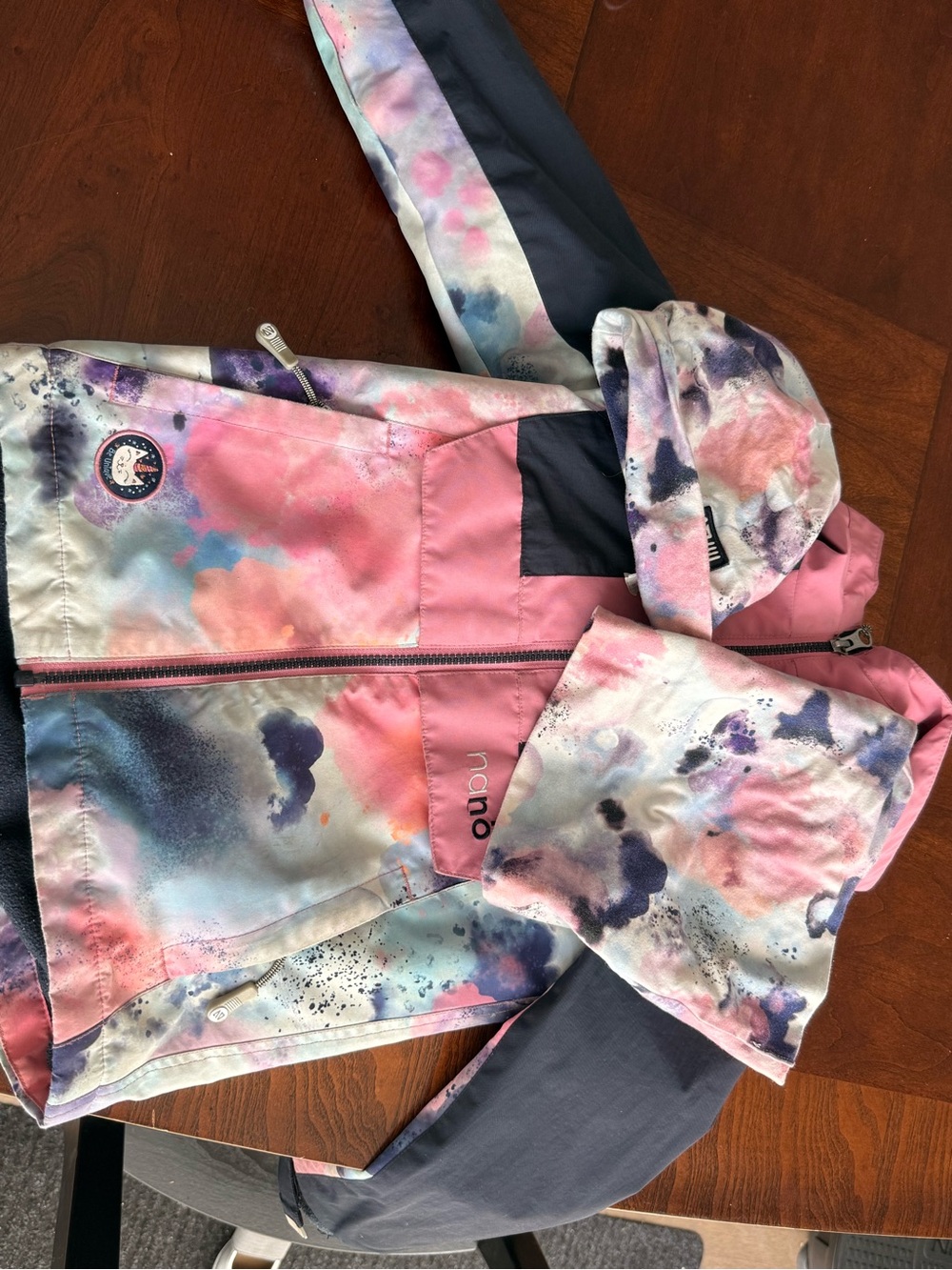 Nano Pink Multi Watercolor-Print Hooded Kids Raincoat